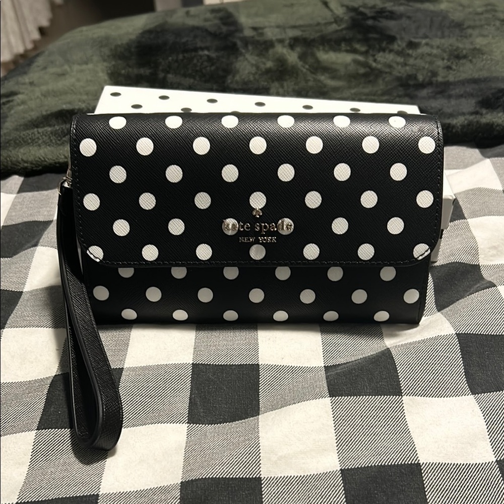 Kate Spade Black and White Polka Dot Wristlet-Brand New with Box